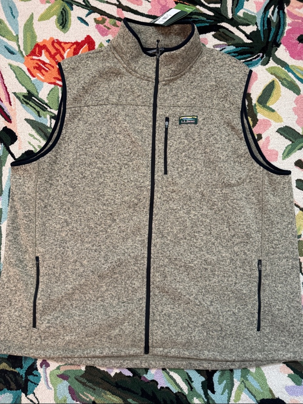 L.L. Bean Taupe Heather Fleece Vest with Black Trim